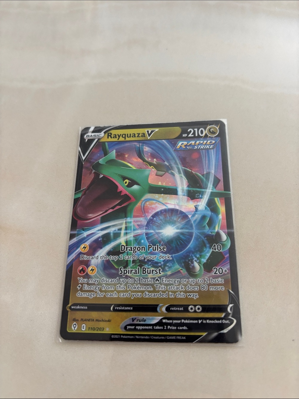 Pokemon Rayquaza V Holo Card - Green, Black, Blue